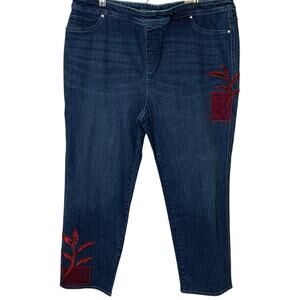 Chicos Jeans Women's 4 Perfect Stretch Girlfriend Velvet Leaves Brooklyn Pull-On